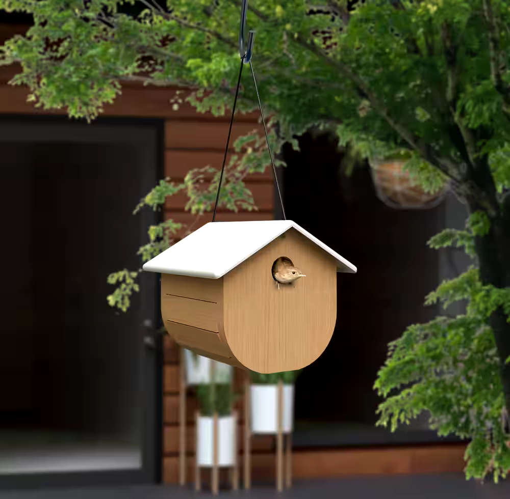 Panacea Nordic Wren & Chickadee Decorative Wooden Bird House, 6.8  x 6.7 x 6.2-in