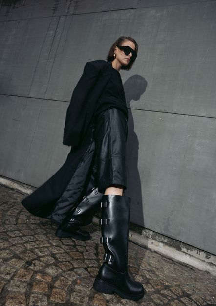 Zwarte multi buckle biker boots met brede schacht
