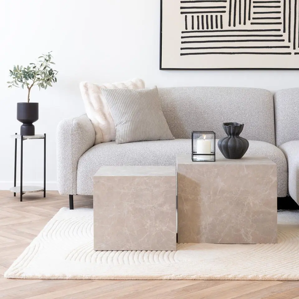 Salontafel Beige Marmerlook - Set Van 2 - Prague