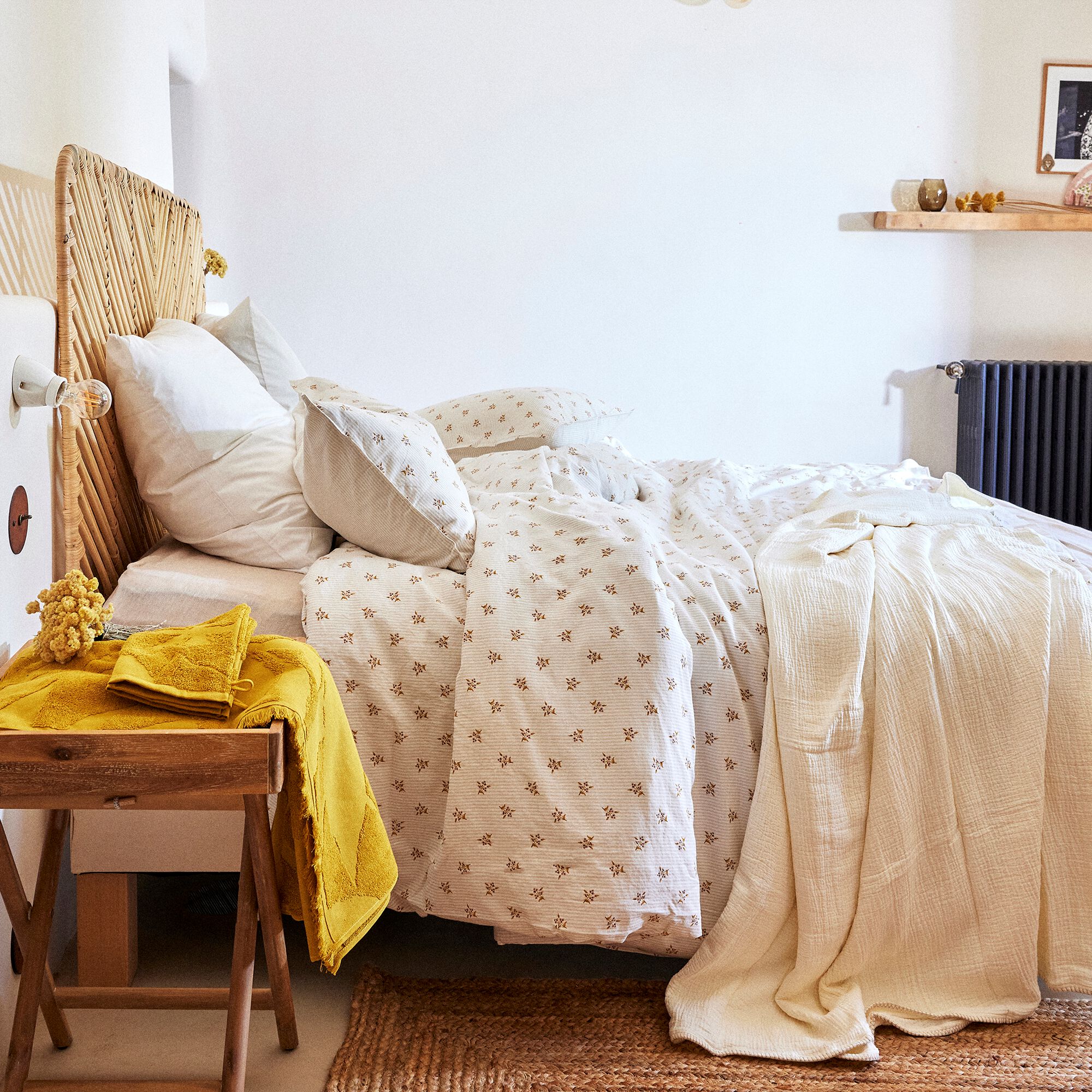 MOUCHOIR - Housse de couette en lin et coton motif argan 260x240cm - jaune