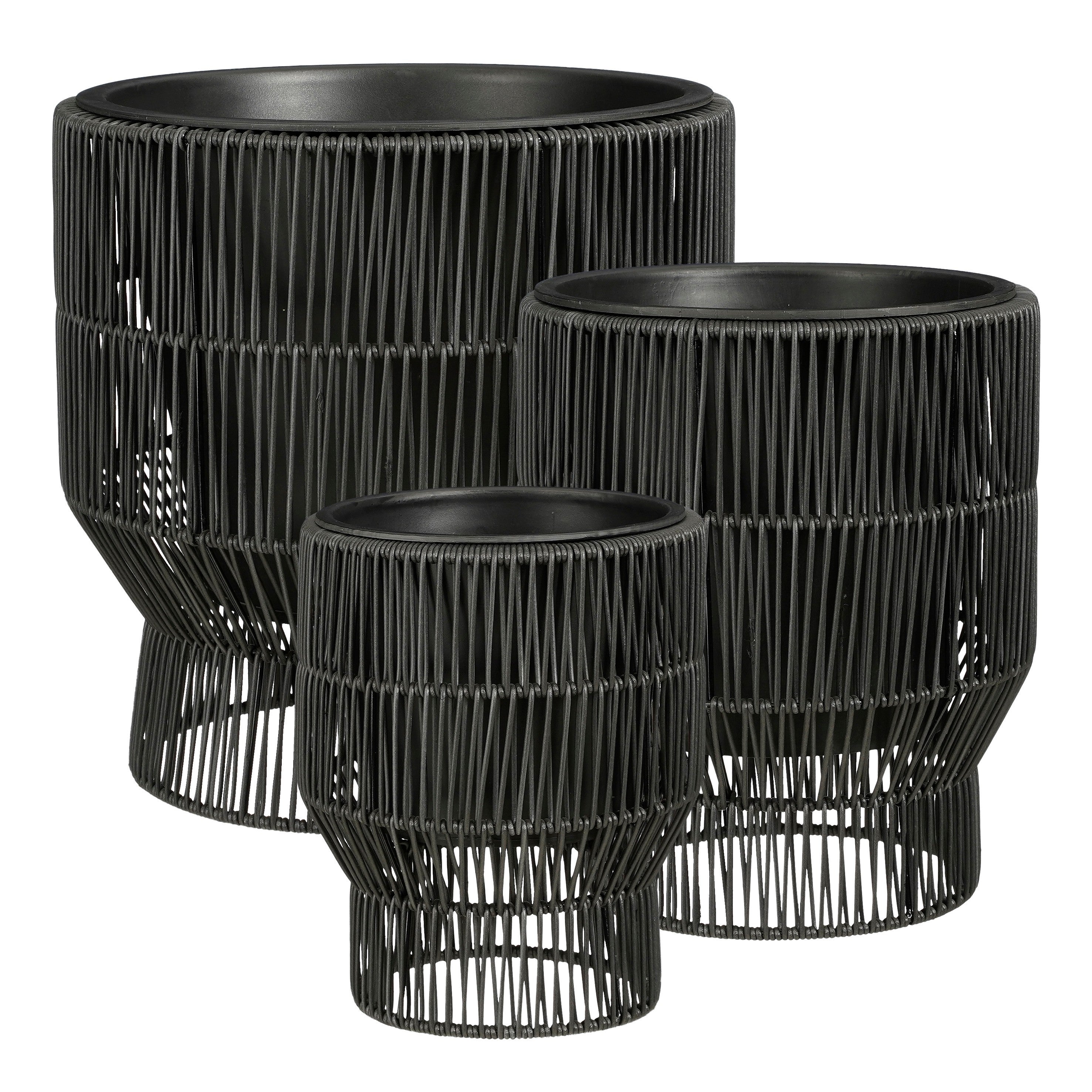 Mica Decorations Peta Bloempot op Standaard voor Buiten – Set van 3 – Plantenpot voor Bloemen en Buitenplanten – Bloempotten voor Buiten – Zwart
