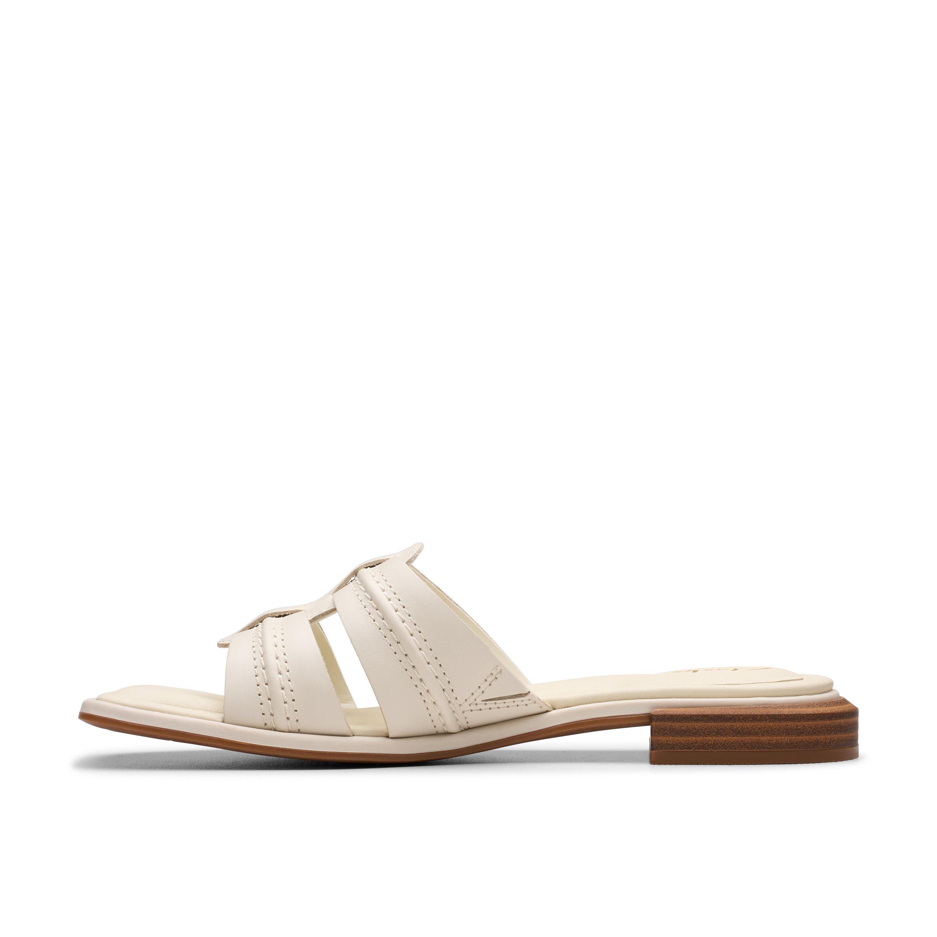 Clarks Ariany Mule Cream Leather Flat Sandals,Slip Ons