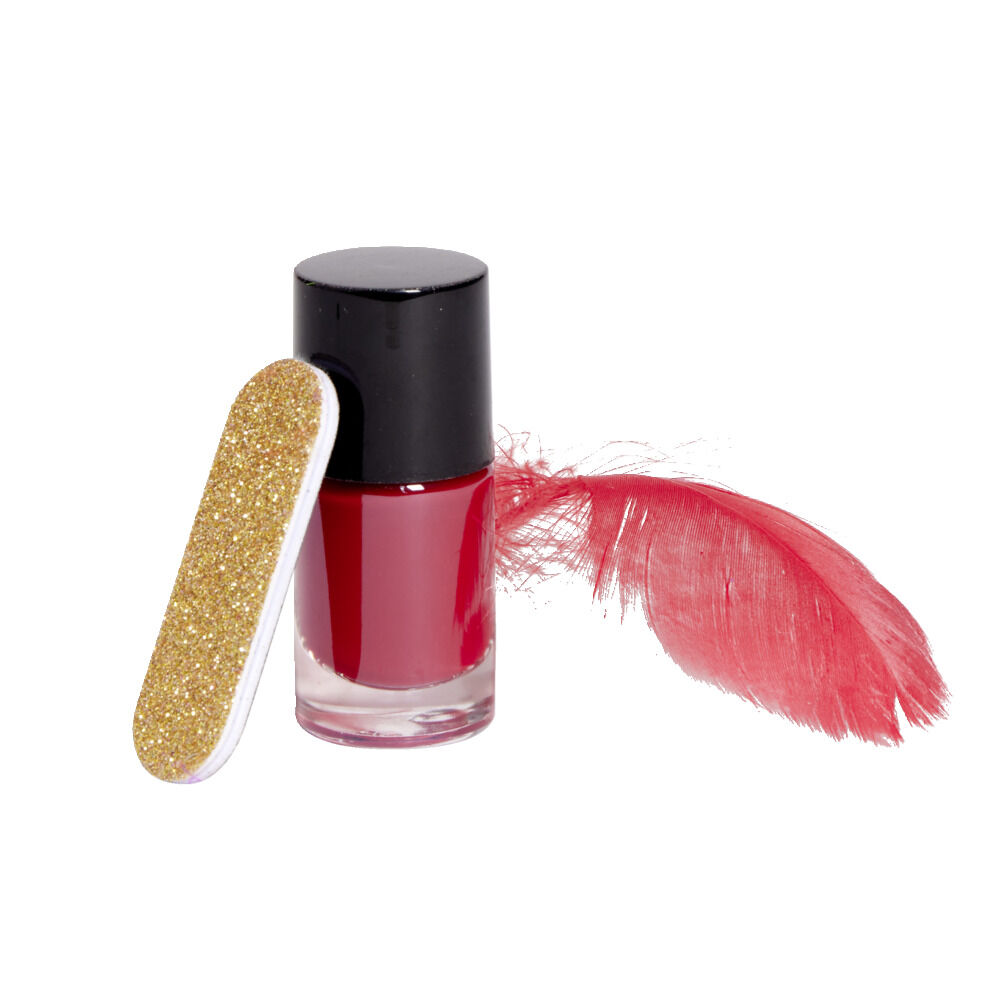 Boule de No&euml;l transparente Ø8cm avec lime et vernis à ongles rouge
