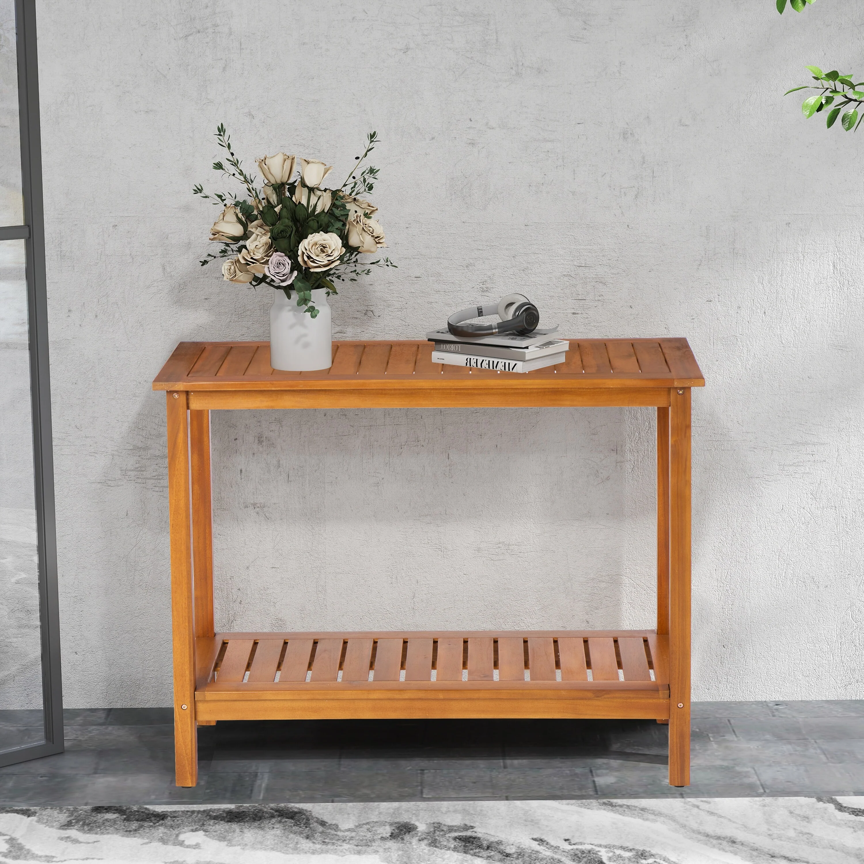Wooden Workstation for Garden Balcony Garage,Acacia Console Potting Table