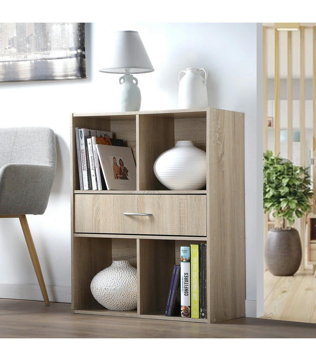 - Etagère de rangement 4 casiers avec un tiroir - Marron