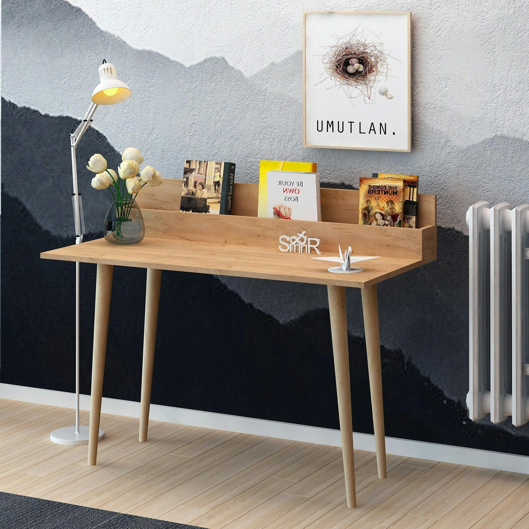 Bureau d'appoint console effet chêne - avec niche MARFA