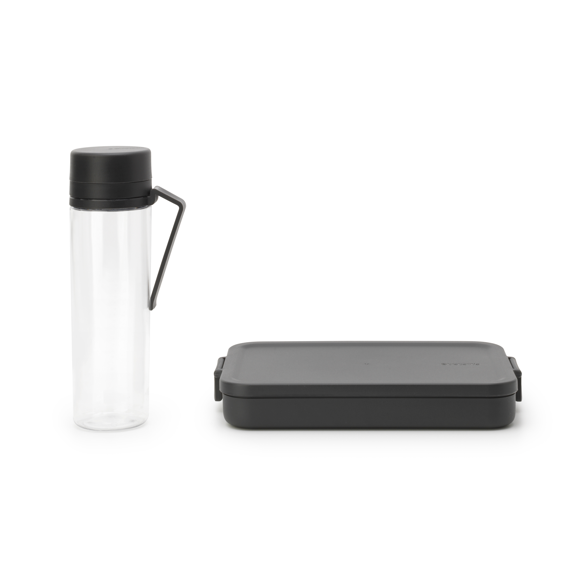 Brabantia Make & Take Break Set, 2-delig, kunststof (waterfles met zeef, lunchbox plat) - Dark Grey