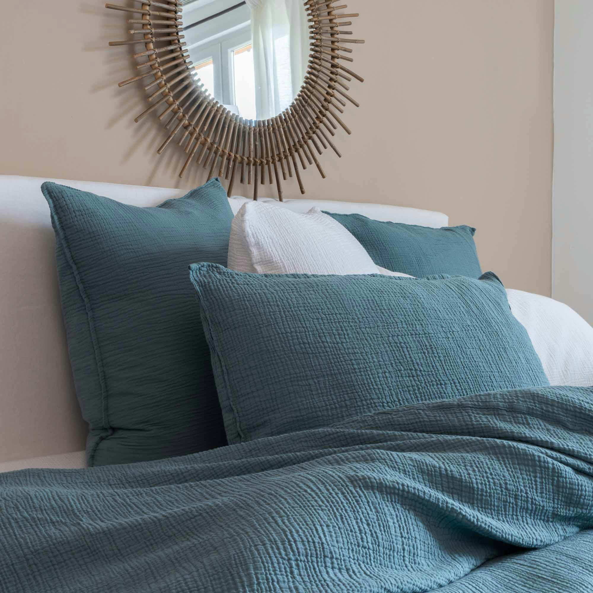 GAZE DE COTON - Taie d'oreiller en gaze de coton bleu fumé 65X65 CM