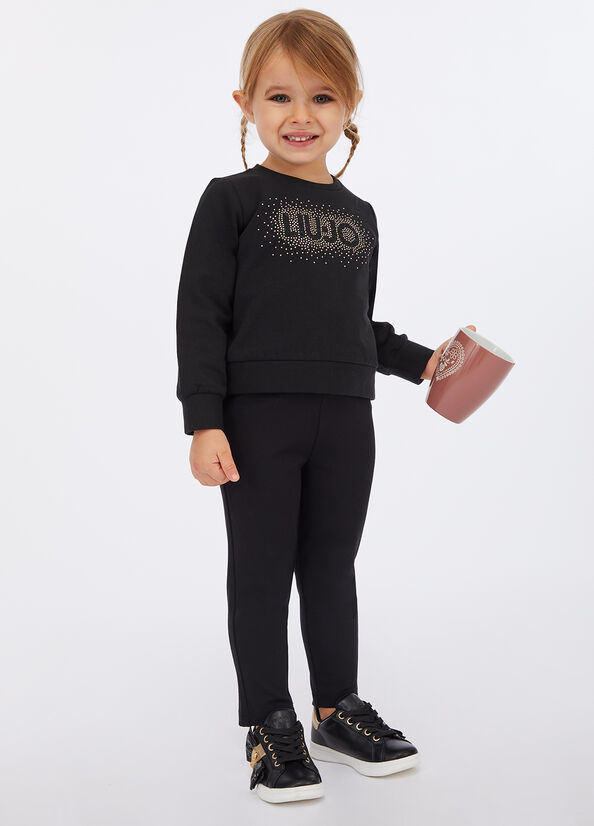Felpa in cotone con logo e strass