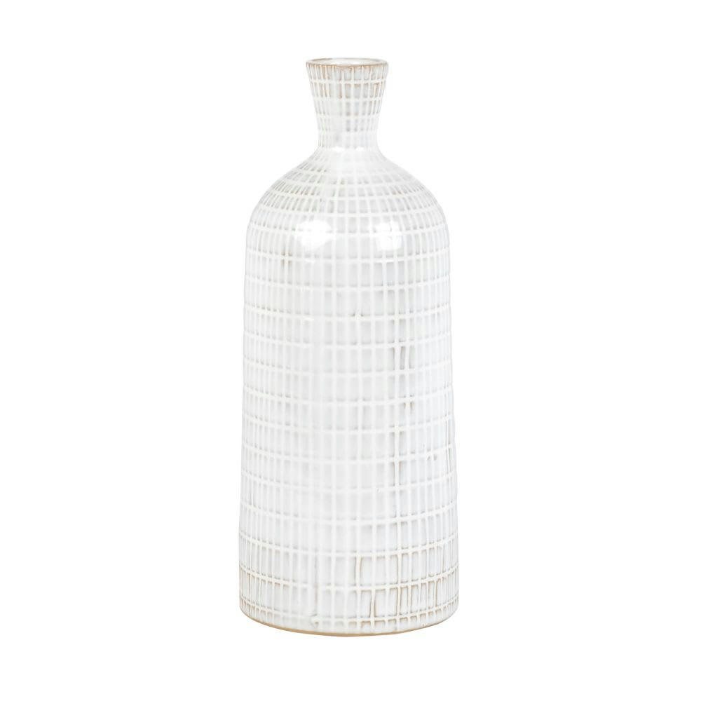 - Vase en grès gris et blanc motifs graphiques H28