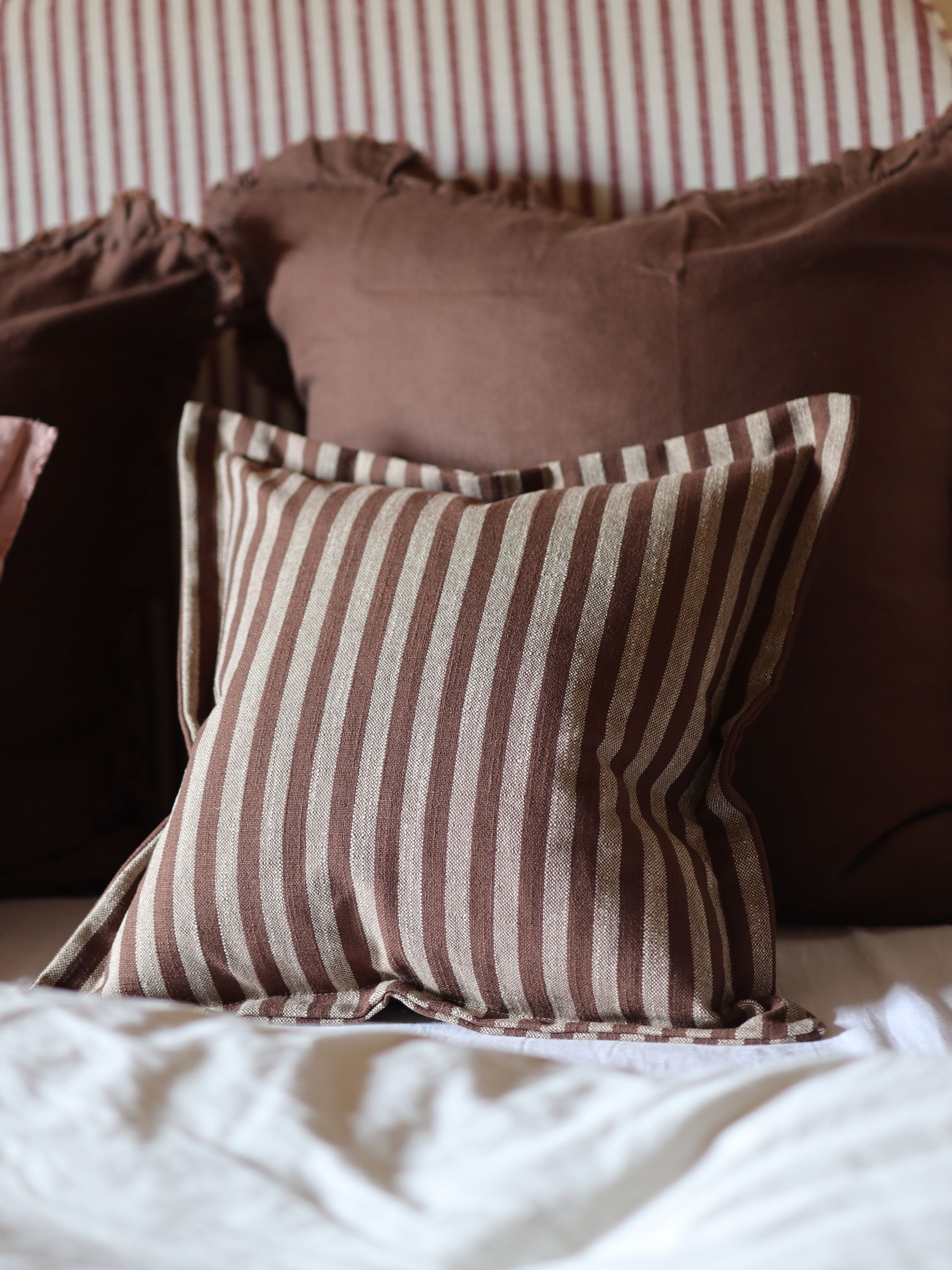 Ellenvale Interiors Brown Vienna Stripe Flanged Edge Cushion Cover 45x45