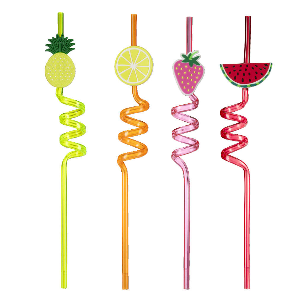 Paille torsadée x4 plastique fantaisie fruit L27cm