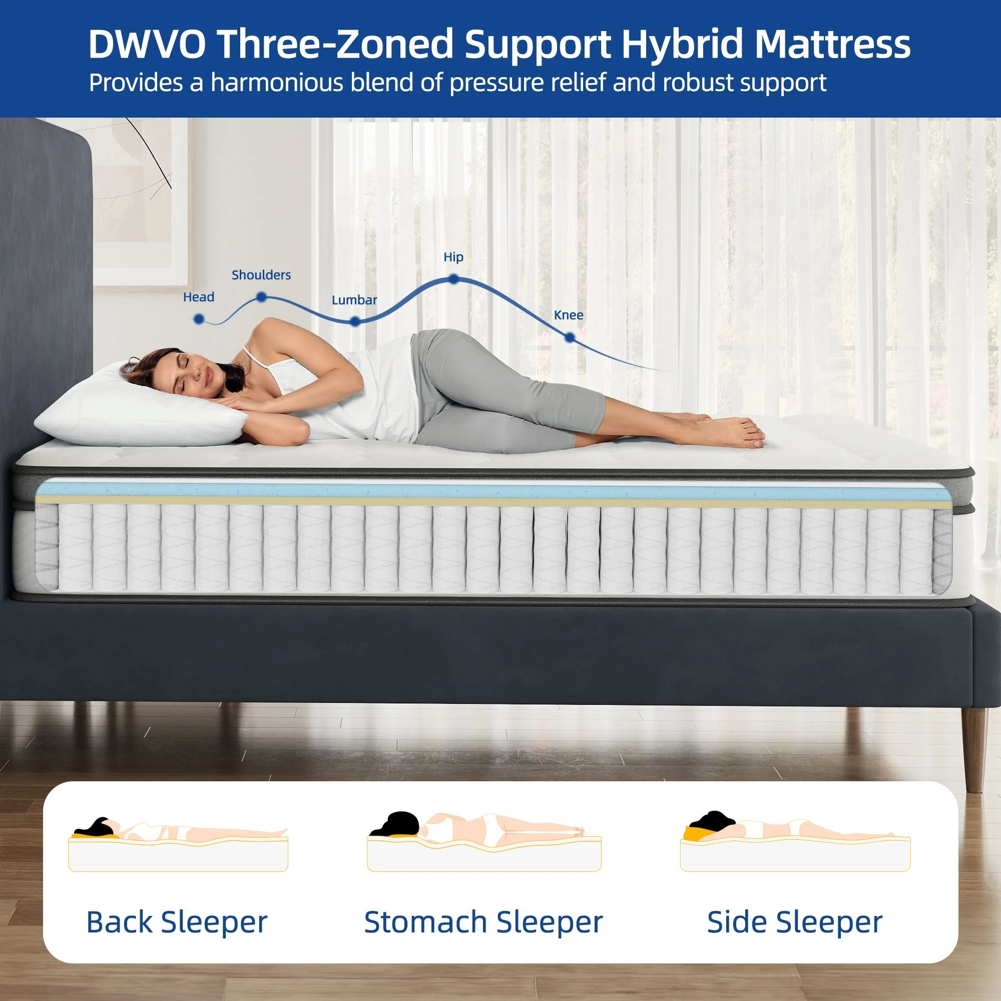 Moasis 12-inch Hybrid Memory Foam Mattress in a Box with Pocket Coil