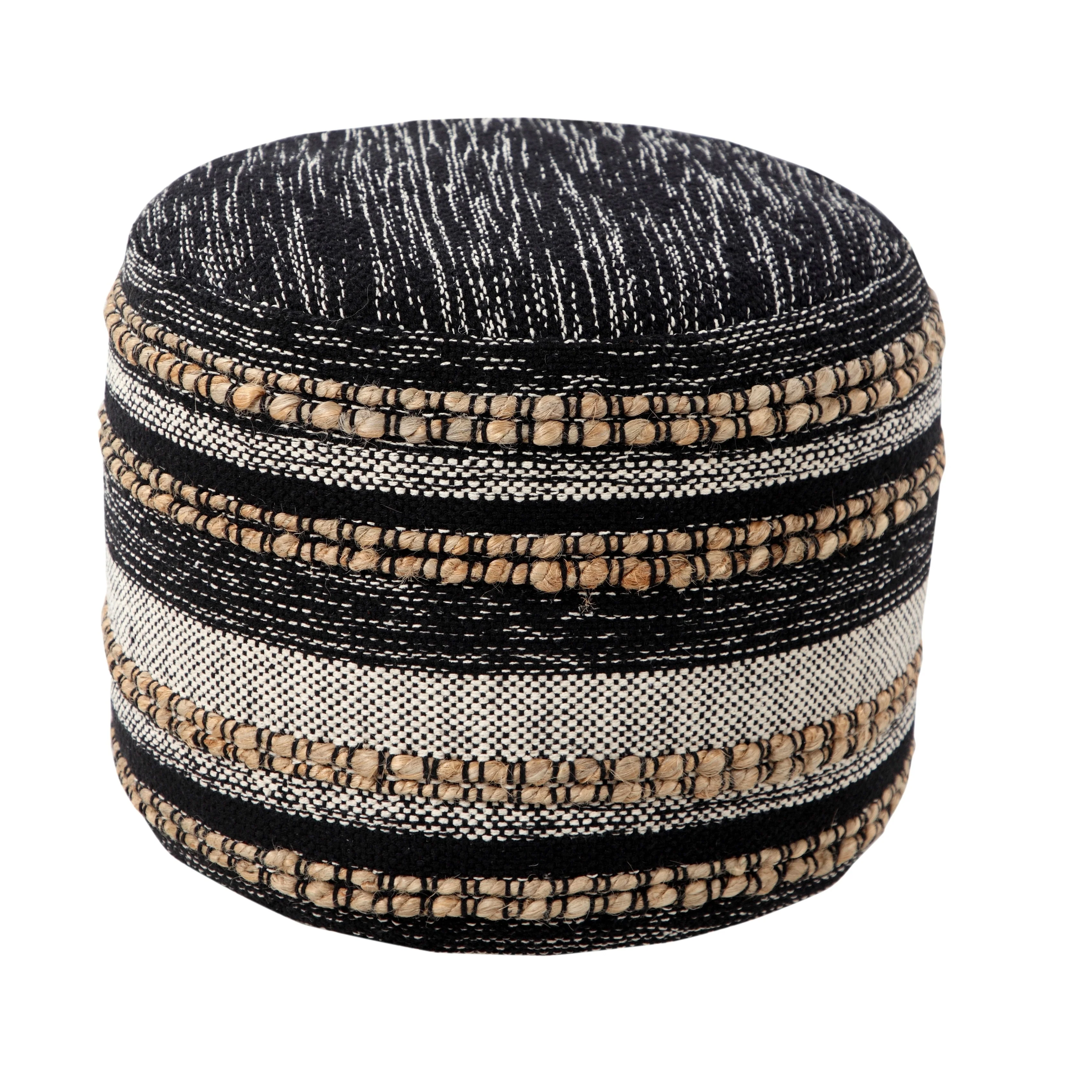Sevita Modern Boho Striped Jute Pouf Ottoman