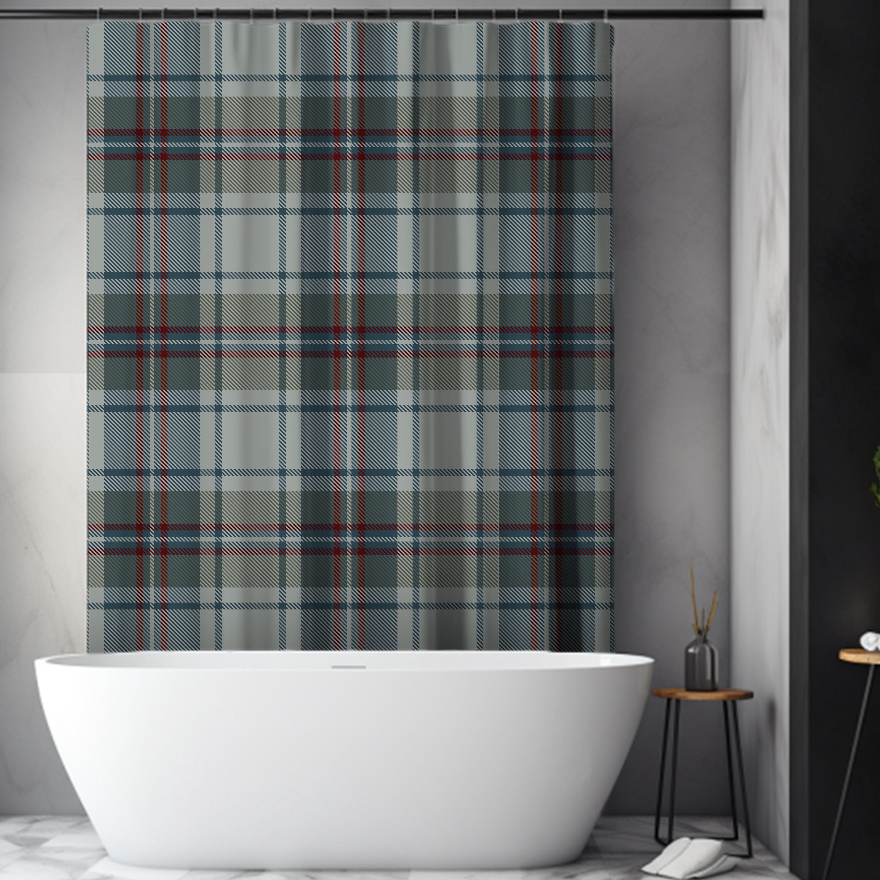 Maroon, Olive, Navy & Gray Plaid Shower Curtain, Modern Heritage Bathroom Decor, Classic Preppy Bath Accent, Guest Dorm Primary Bath