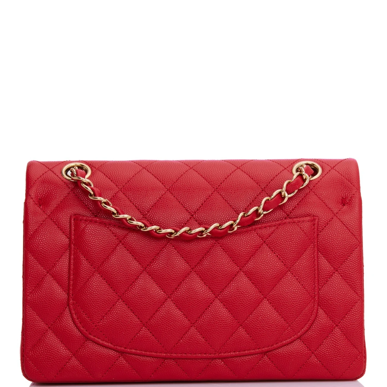 Chanel Classic Flag Bag Small Classic Double Flap Red Caviar Light Gold Hardware