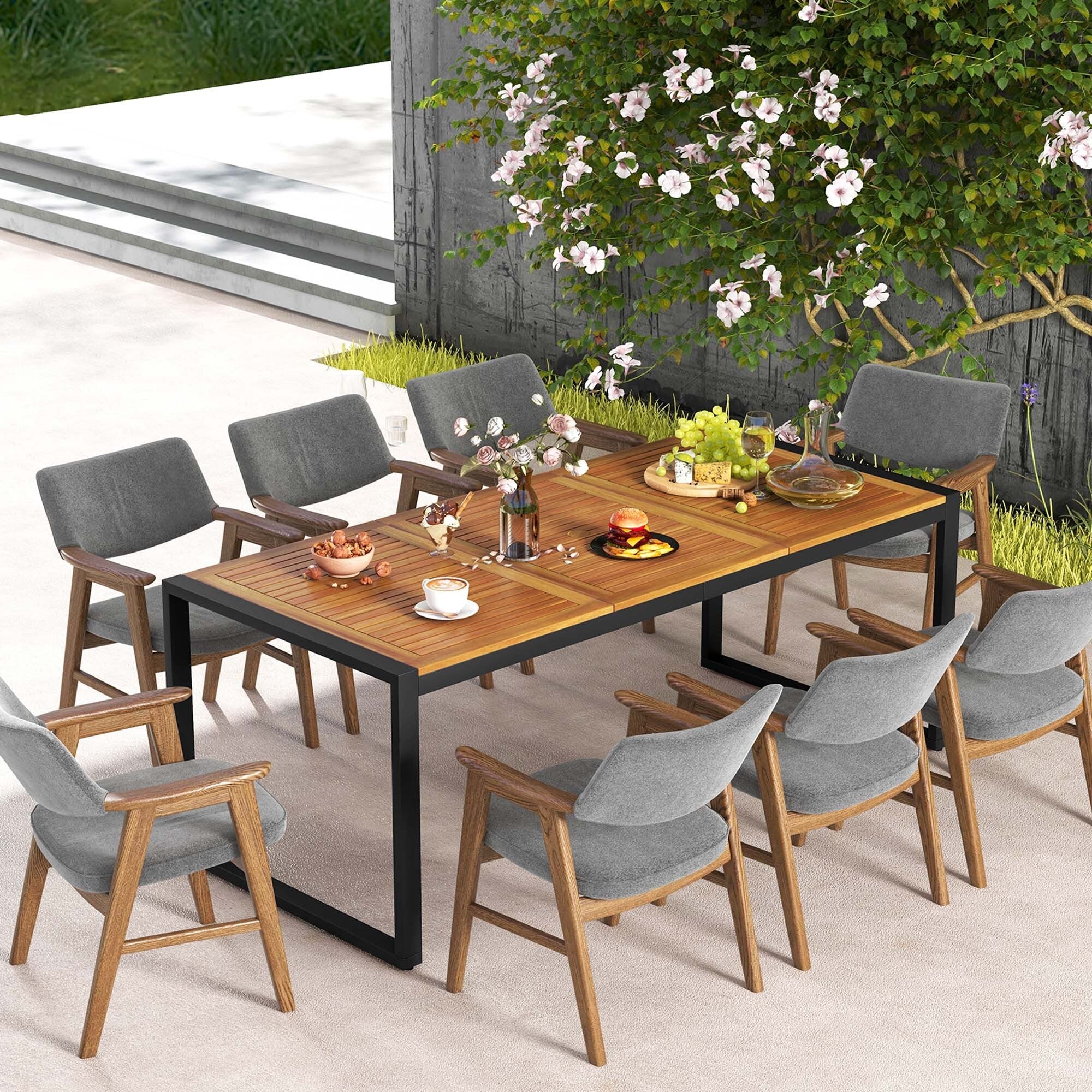 Costway 79 Acacia Wood 8-Person Patio Table with 1.9 Umbrella Hole, - See Details