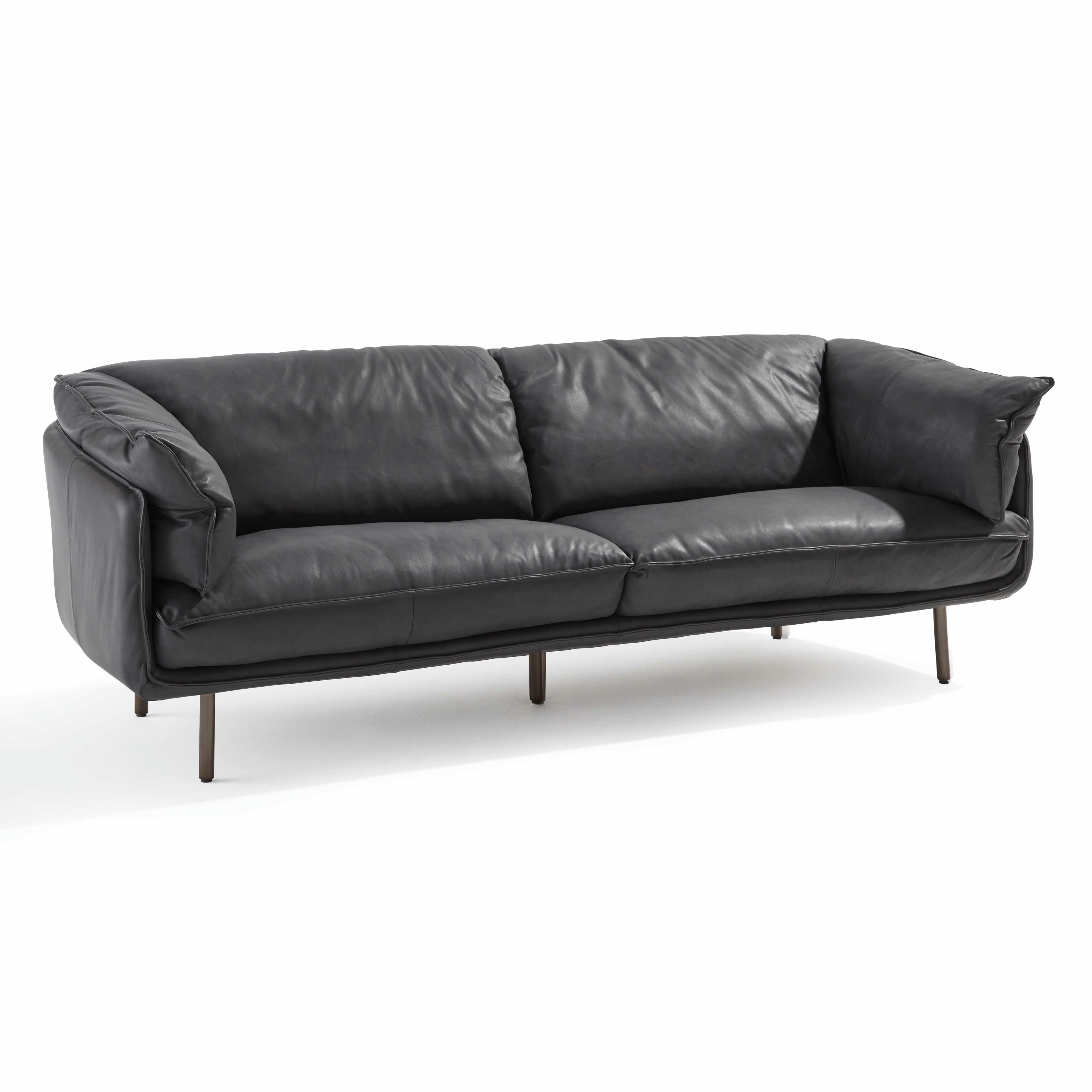 FREYA - Canapé en cuir 3 places noir