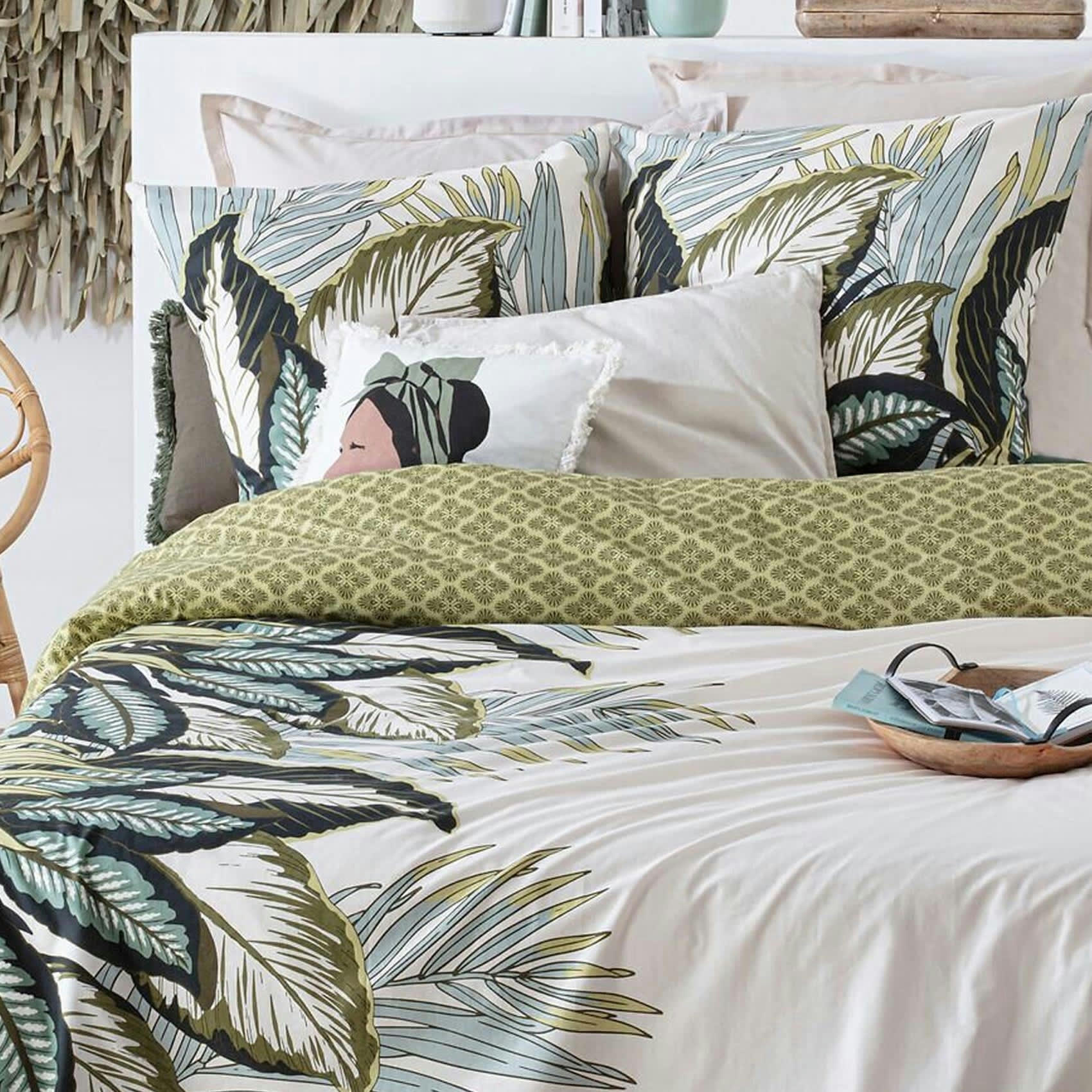 - Parure de lit au style tropical coton vert olive 240x220 cm
