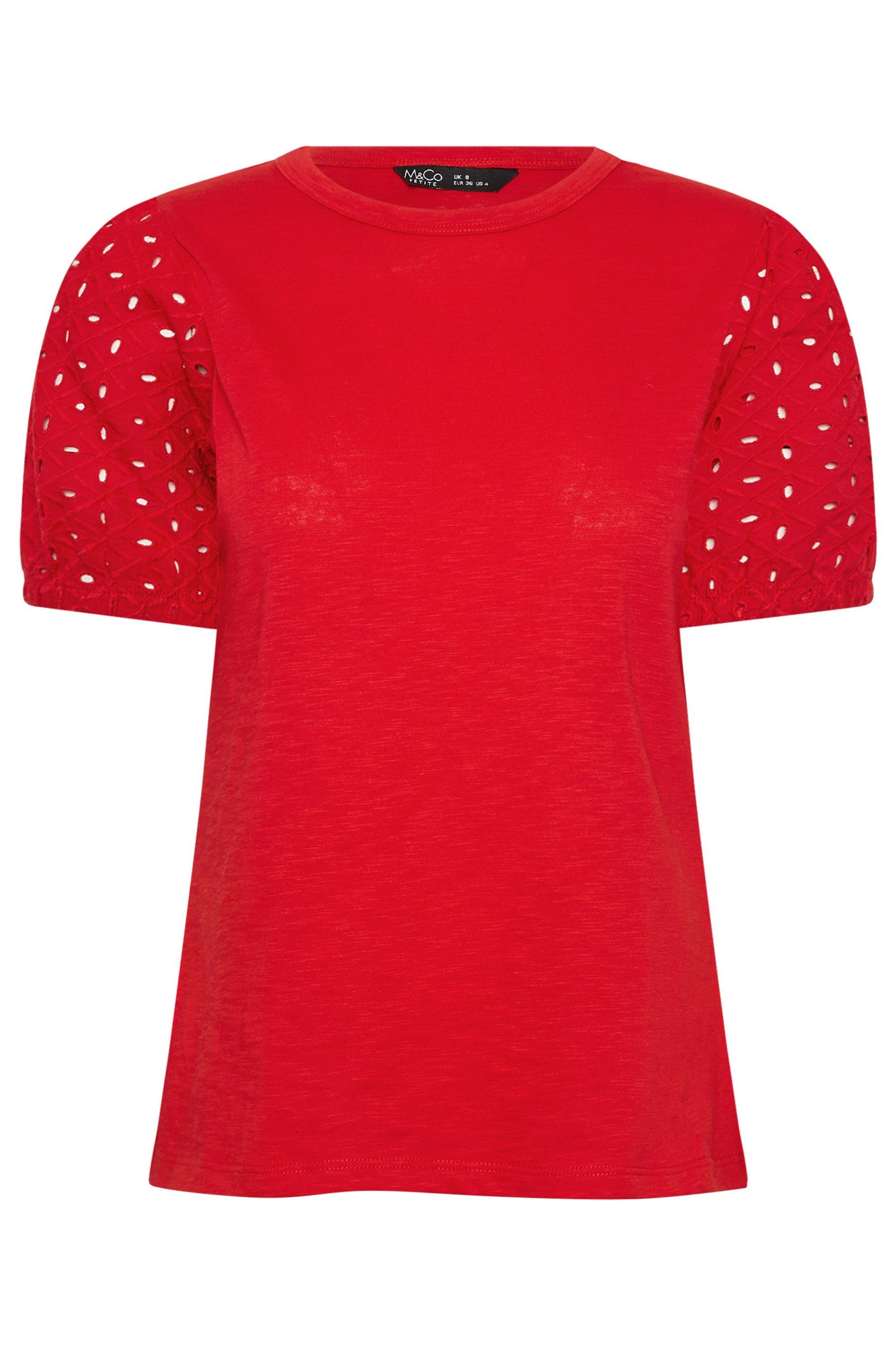 M&Co Petite Broderie Cotton Puff Sleeve Top