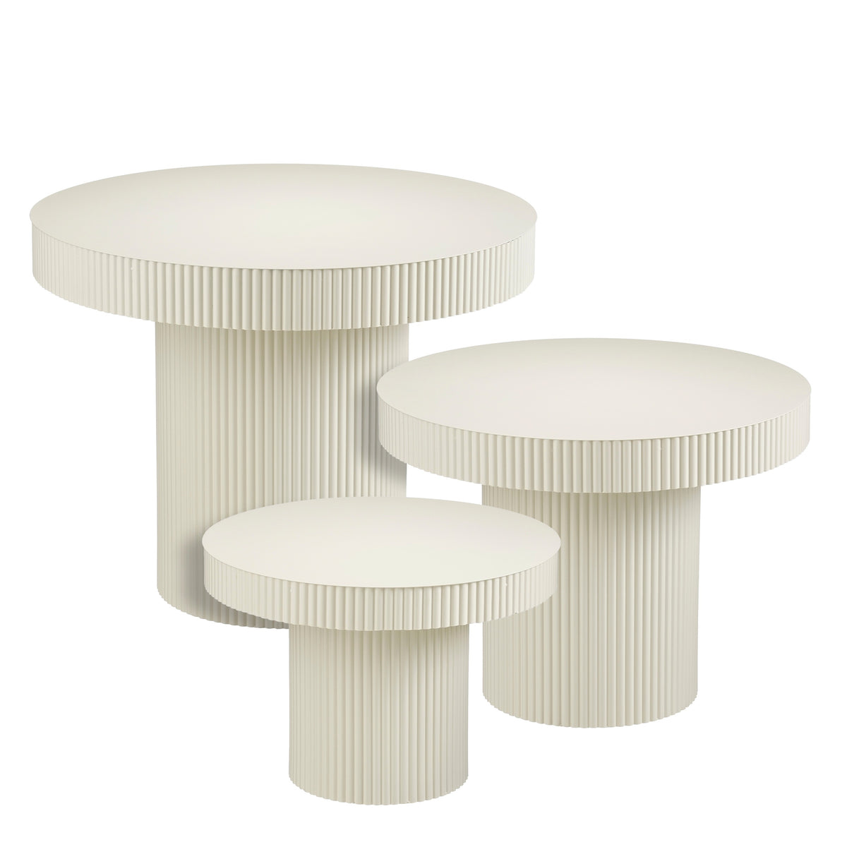 Mica Decorations Lux Bijzettafel - Set van 3 - Salontafels - Unieke Set Koffietafel - Bijzettafeltjes Woonkamer - 80 x 43 x 40 cm - IJzer - Off White