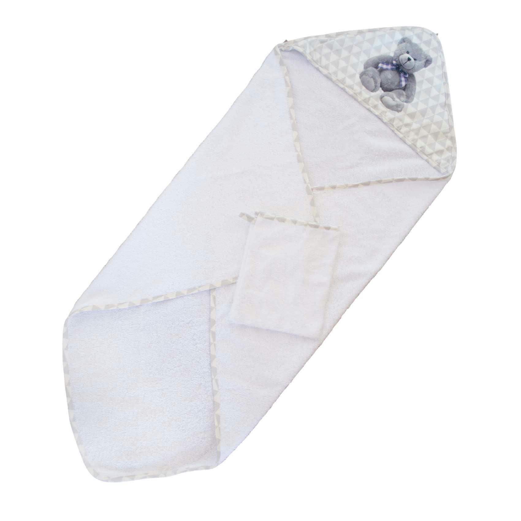 - Sortie de bain et gant enfant Ourson Gris/Blanc 75x75