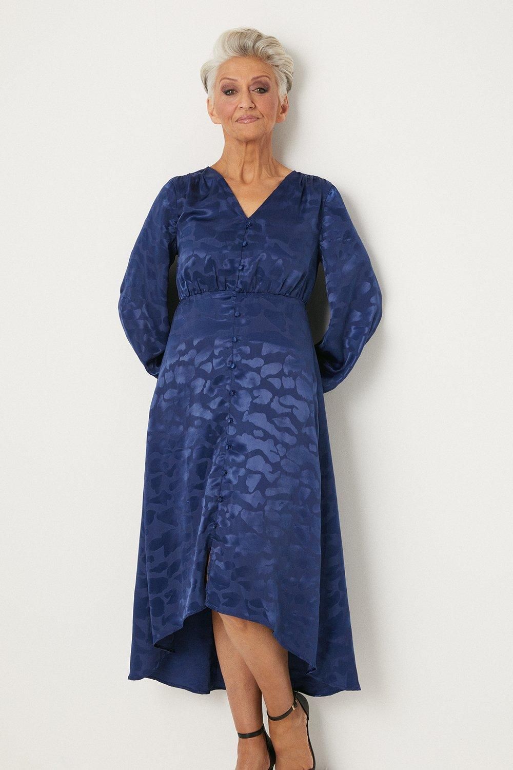 Wallis Petite Satin Viscose Jacquard Button Midi Dress