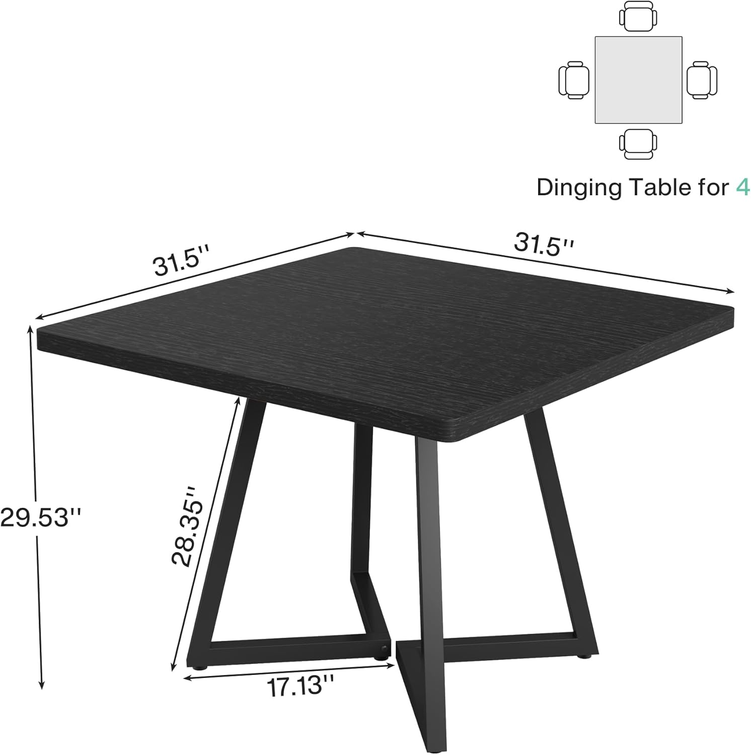 Tribesigns Square Dining Table for 2, 31.5 Industrial Dinner Table with Metal Base, Kitchen Table for Dining Room, Small Space, Apartment