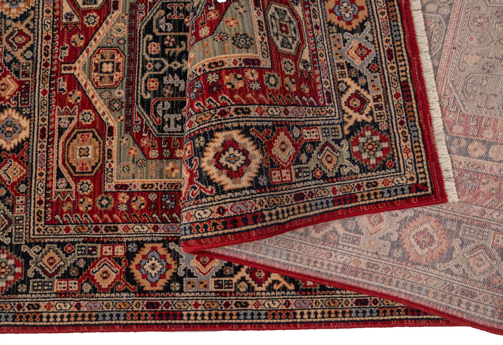 SAHARNA - Tapis d'orient tissé - à franges rouge multicolore 300x380 cm