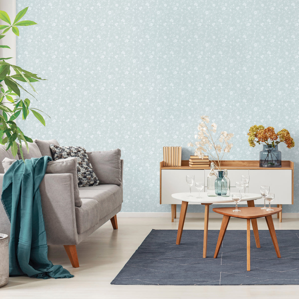Sanders & Sanders behang bloemetjes vergrijsd mintgroen en wit - 53 cm x 10 m - 640193