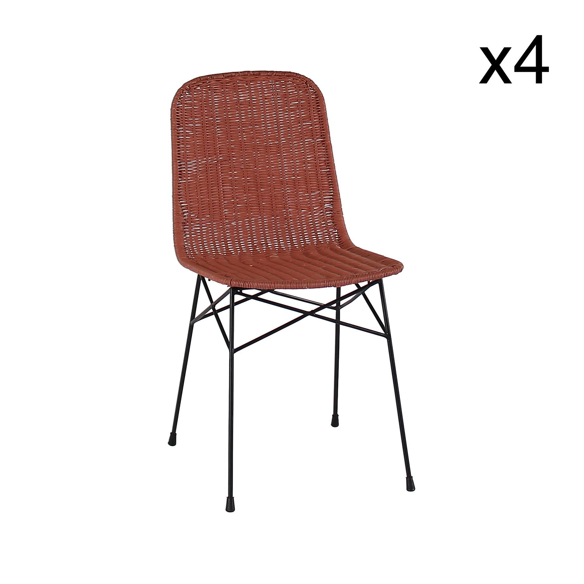 AGLAE - Lot de 4 chaises en rotin terracotta