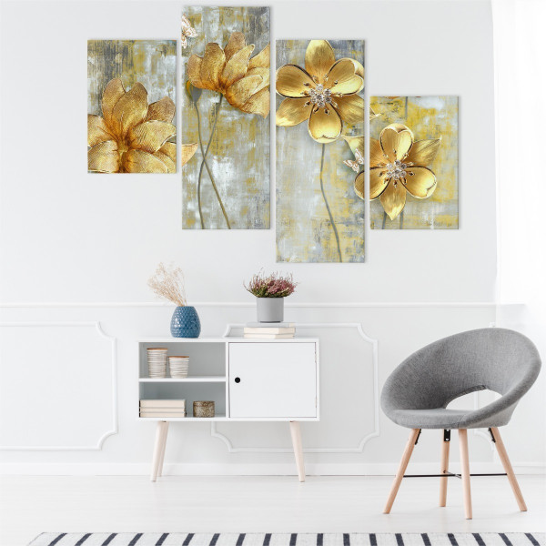 Obraz Ścienny 4-Częściowy Abstrakcyjne Kwiaty 3D 80x50cm
