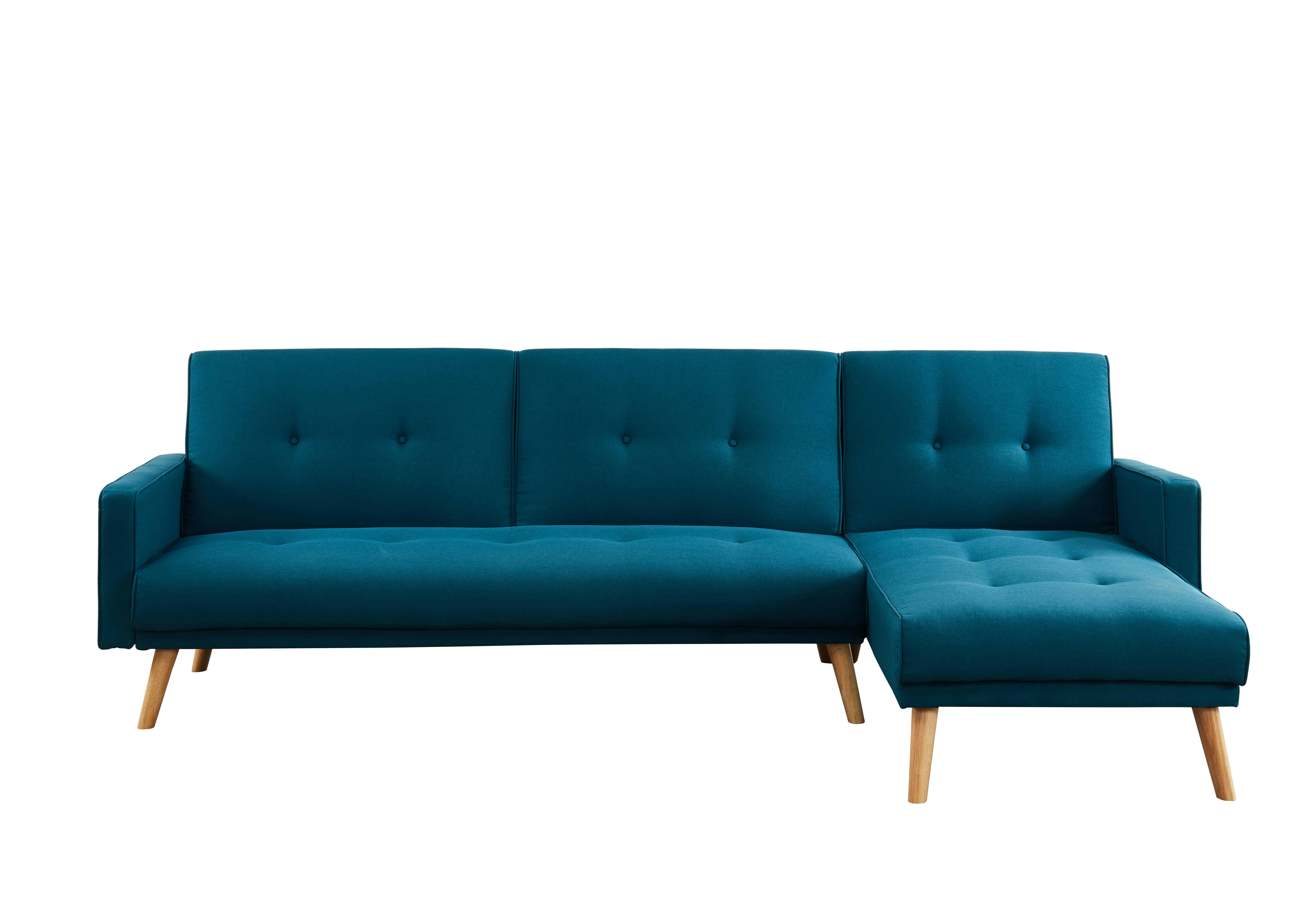 LUXI - Canapé d'angle convertible en tissu 4 places bleu paon