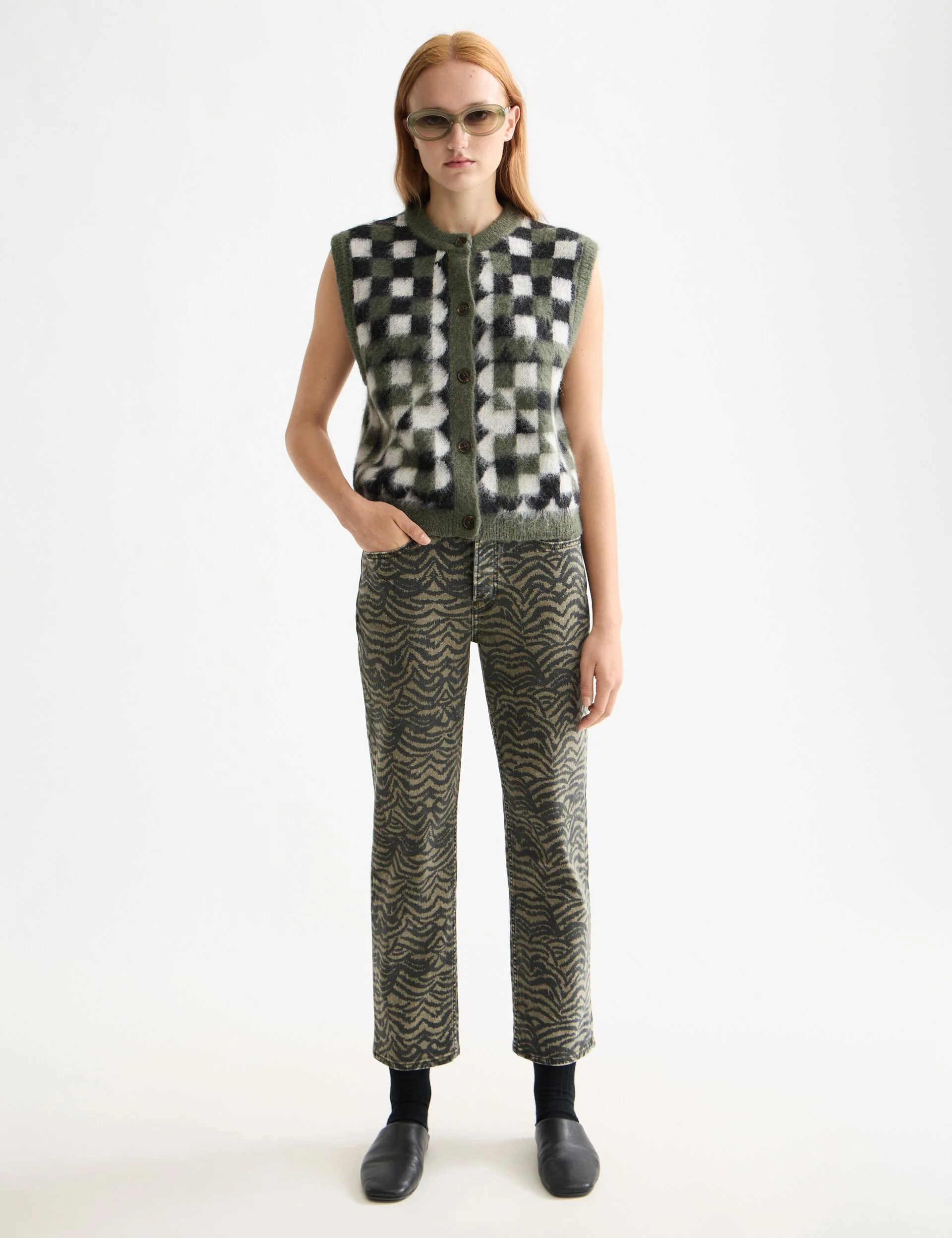 Fuzzy jacquard spencer