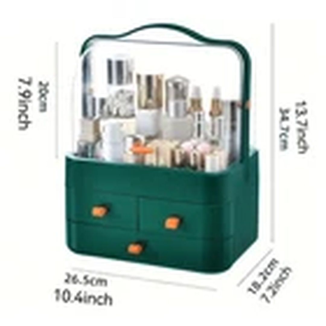 Havendro Green Makeup Organiser with Lid Portable Dustproof Storage