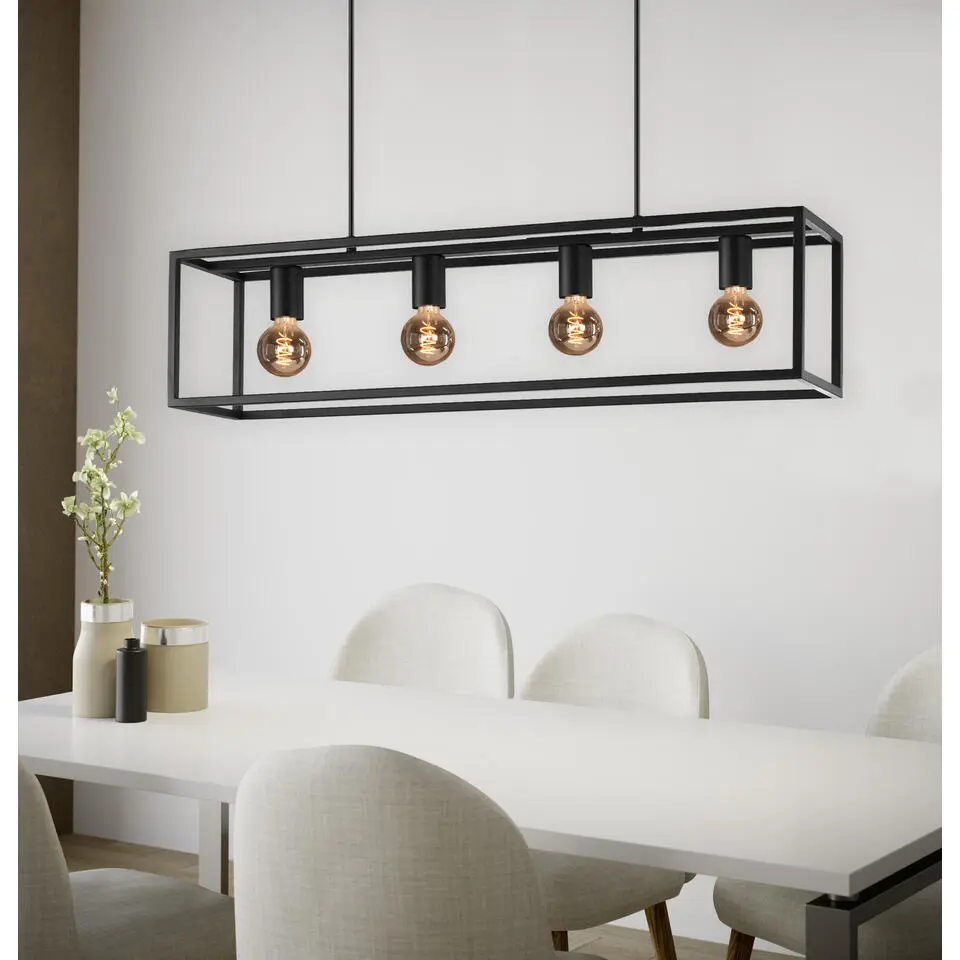 EGLO Eldrick Hanglamp - 4xE27 - 85 cm - industrieel - Staal - Zwart