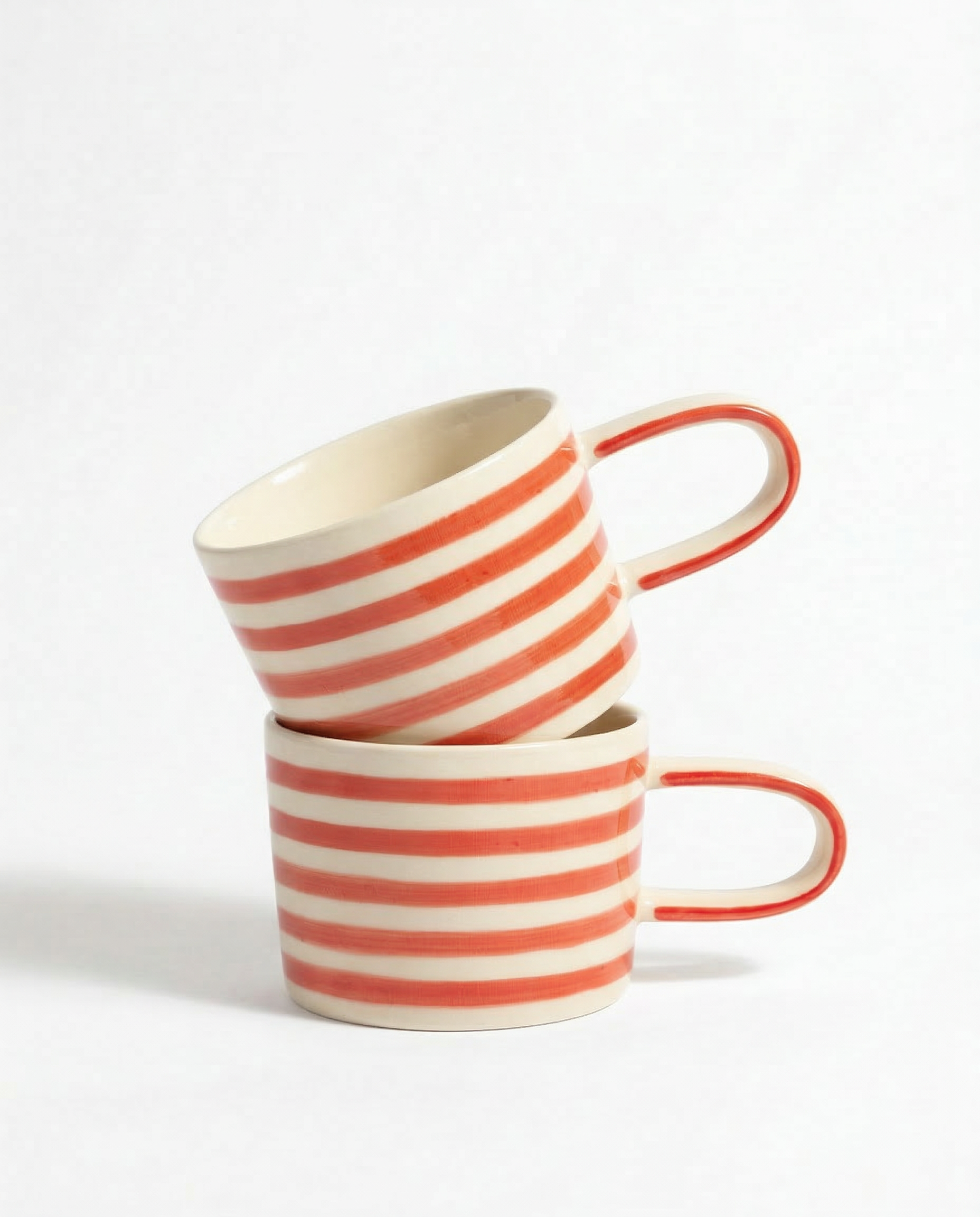 vtwonen - Mokken - Rood - Strepen - Set van 2 - Keramiek - 350ml