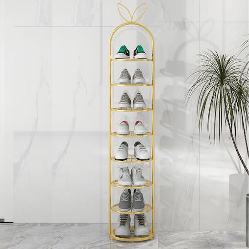 SOGA 7 Tier Bunny Ears Gold Plated Metal Shoe Organizer Space Saving Portable Footwear Storage Shelf