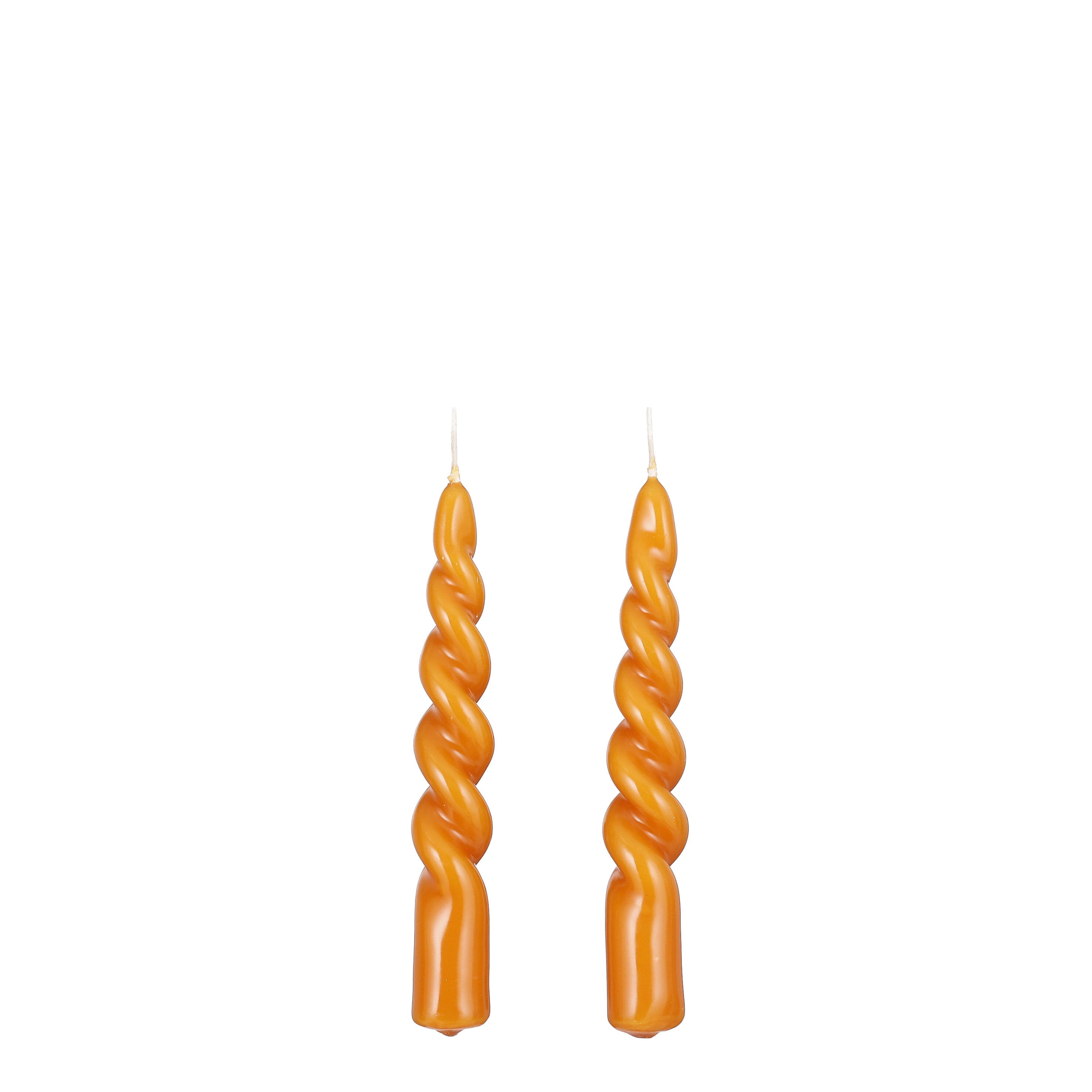 Mica Decorations Twist Kaars - Set van 2 - H15 cm - Oranje, glanzend