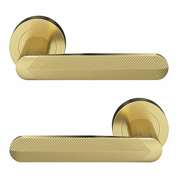 Ensemble poignée sur rosace rond à visser GoodHome Garlan effet laiton satin or Ø50mm