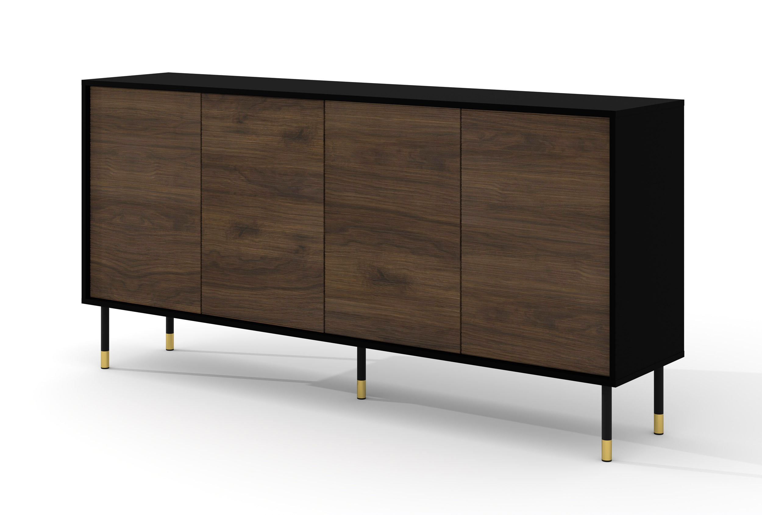 Komoda SHERWOOD 180 cm 4D czarny mat/dąb catania