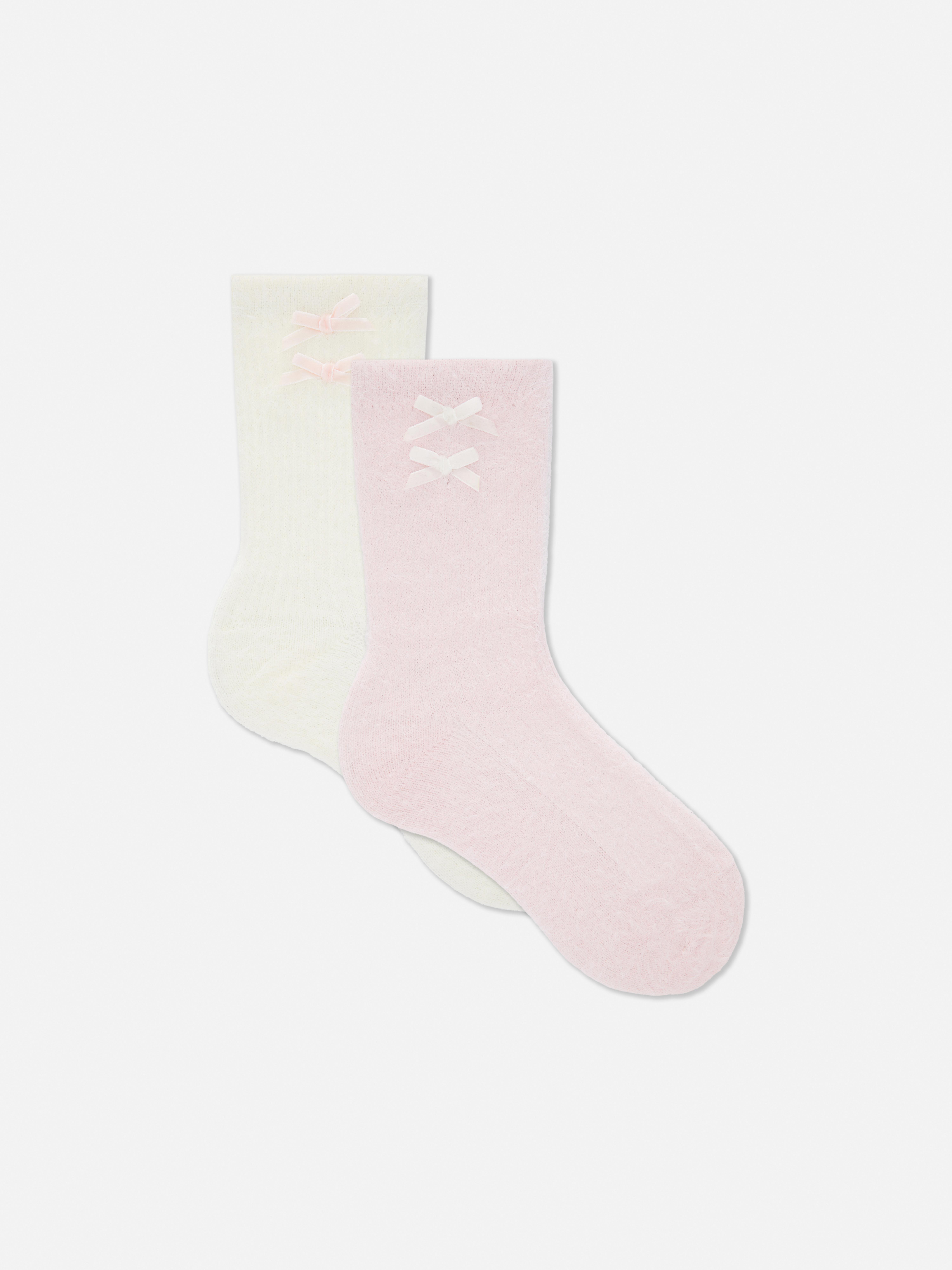 2pk Fluffy Bow Socks