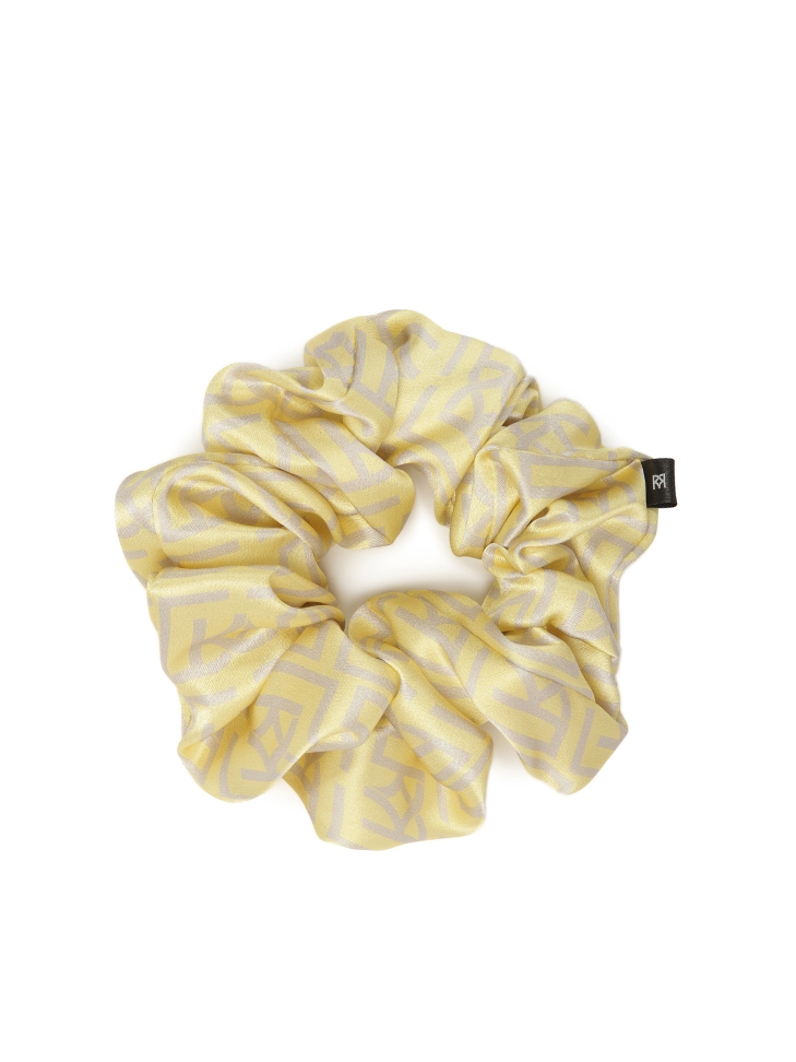 Yellow hair scrunchie with grey monograms by KAZAR