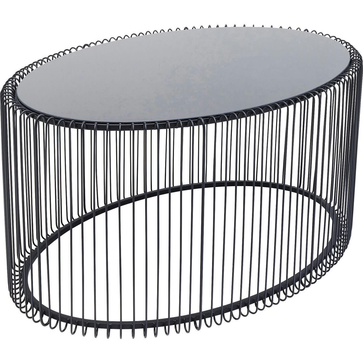 WIRE - Table basse ovale en acier noir et verre