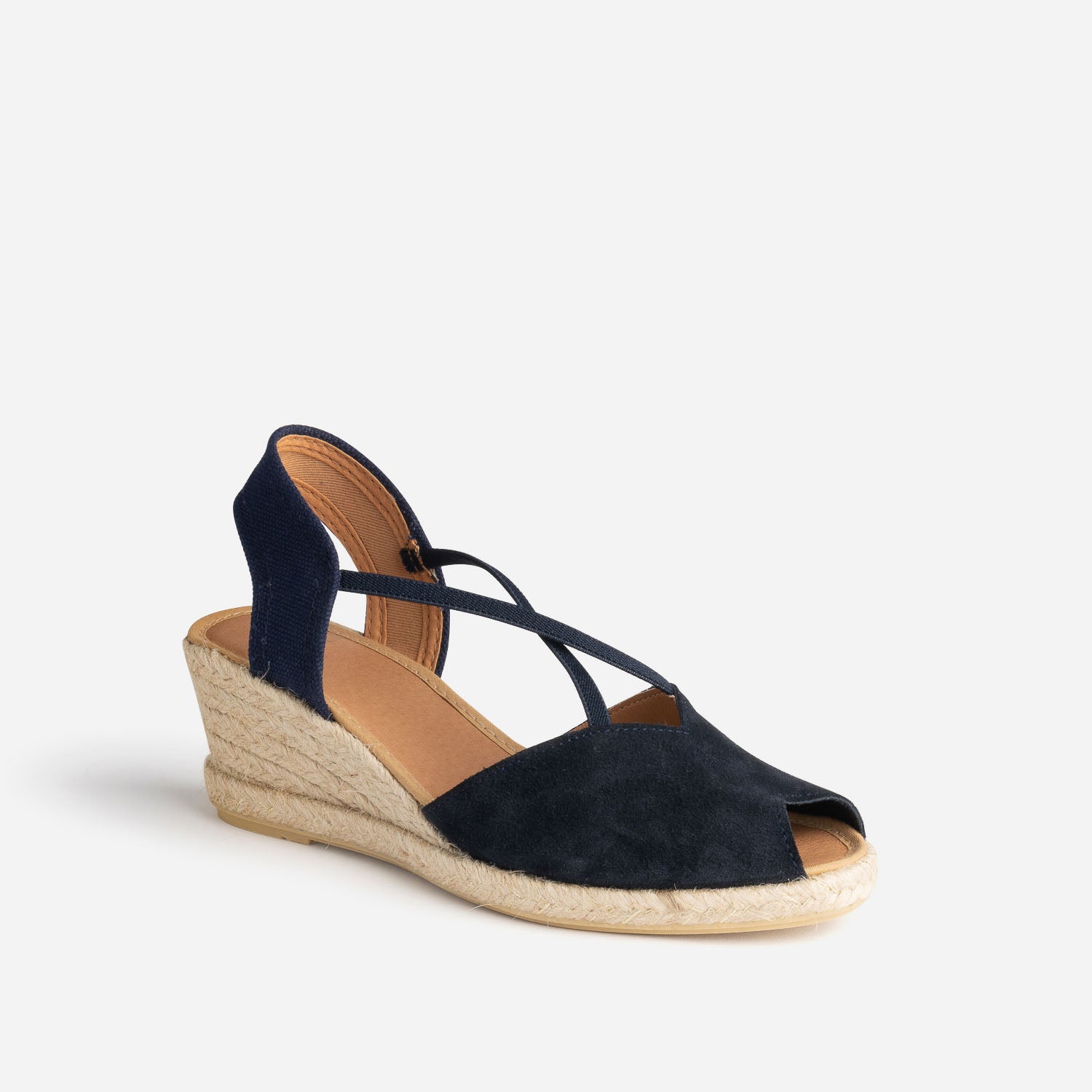 Sandale compensée marine cuir velours éco-conçu