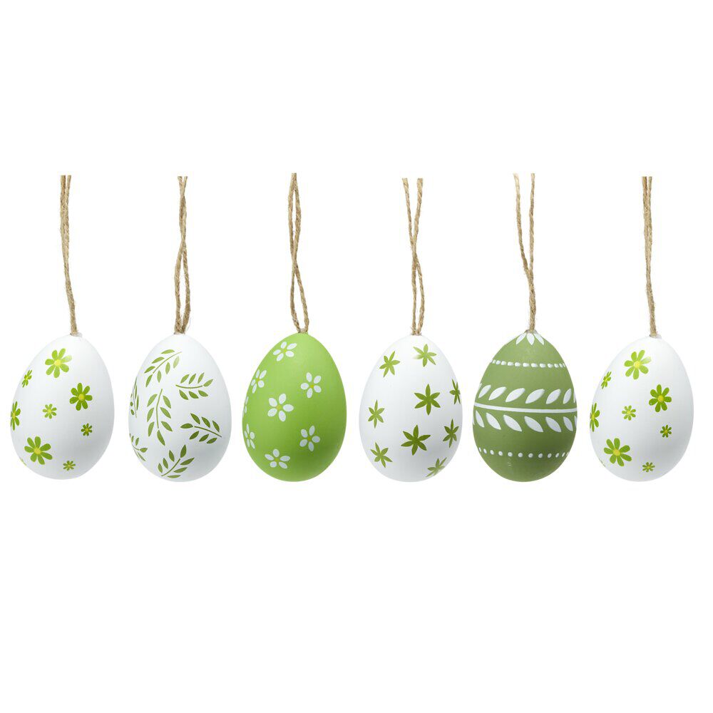 oeuf de Pâques à suspendre x6 plastique décoré vert et blanc Ø4xH6cm