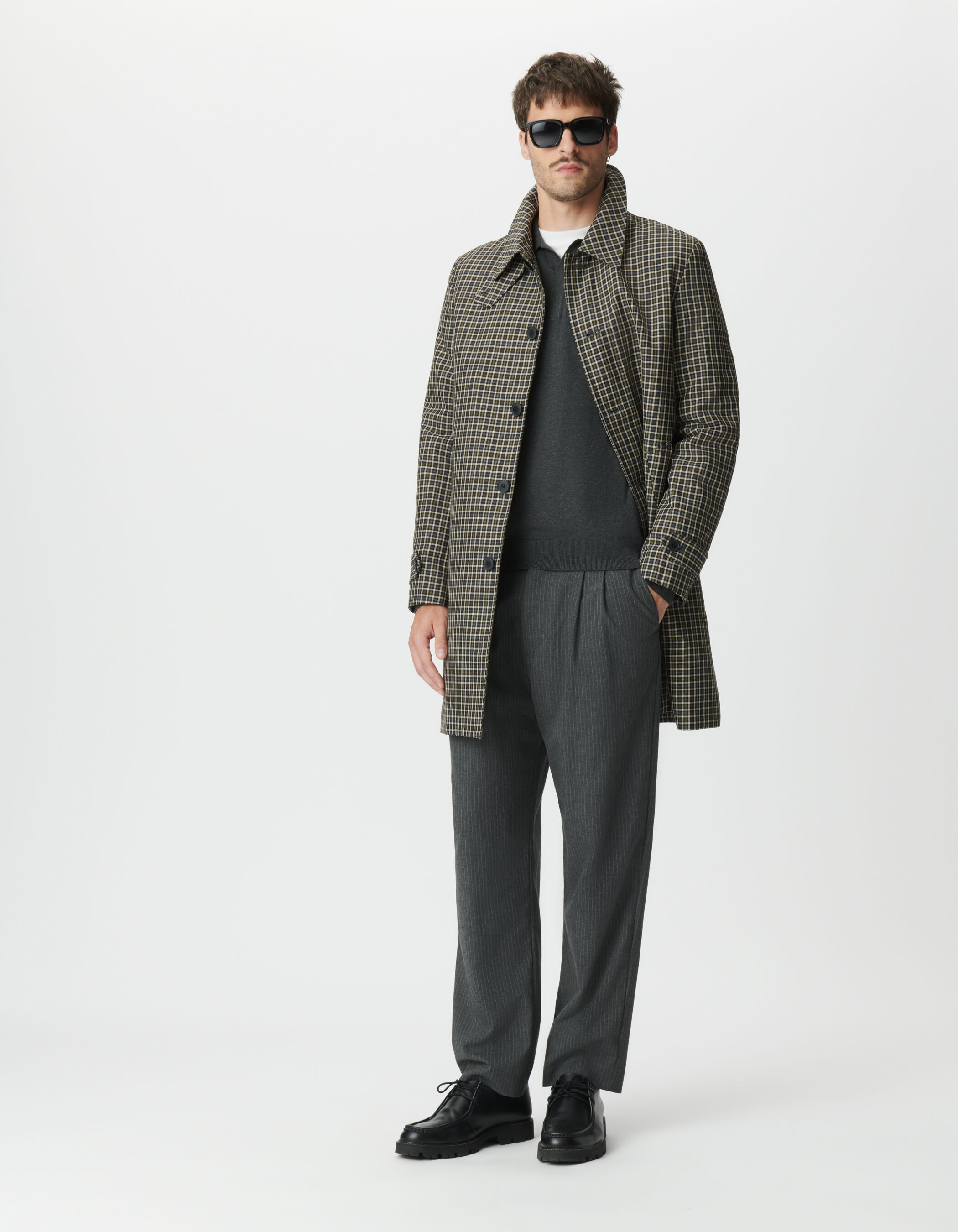 Trench kaki motif carreaux Homme