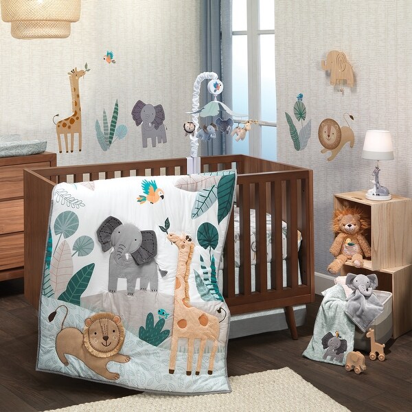 Lambs & Ivy Jungle Friends Appliqued Fleece Nursery Baby Blanket - Elephant