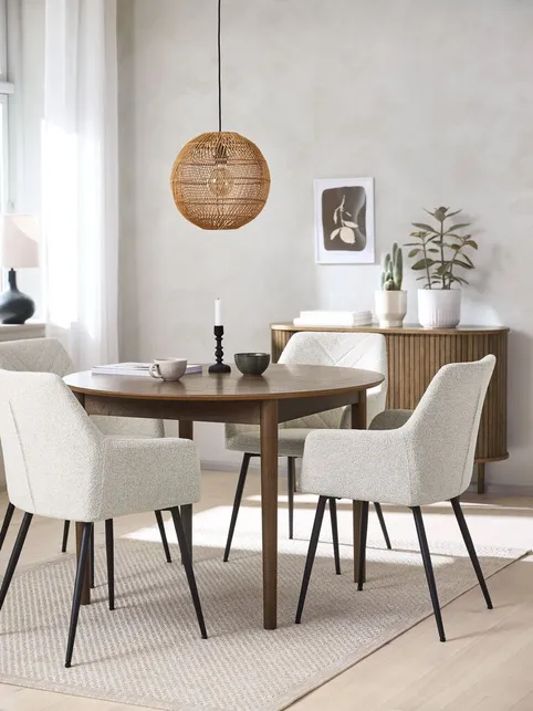 MARSTRAND Ø110 bord mørk eg + 4 PURHUS stole råhvid