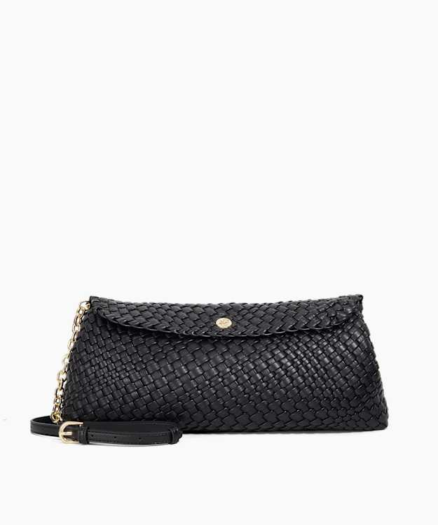 Encourage Black - Woven Clutch With Cross Body Strap Bag